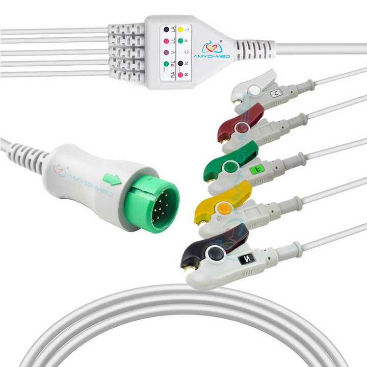 Medical ECG Cables Compatible with Mindray 5-Lead Clip 12-Pin ECG Cable 