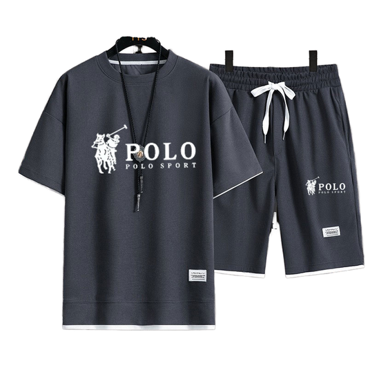 Men's T-shirt plus five-quarter pants outdoor leisure holiday couple two-piece set loose fashion + plus plus 