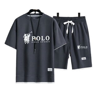 Men's T-shirt plus five-quarter pants outdoor leisure holiday couple two-piece set loose fashion + plus plus 