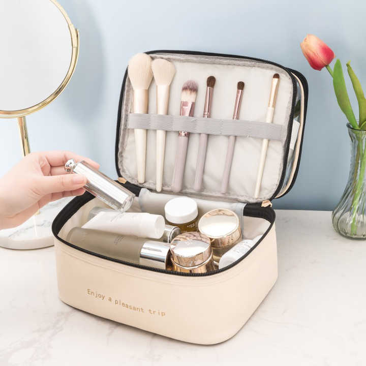 حقيبة مكياج من طبقة مزدوجة شفافة - Double Layer Makeup Bag Portable Travel