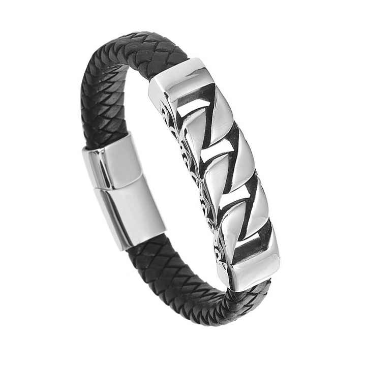 Wholesale Men's Woven Leather Stainless Bracelet. 