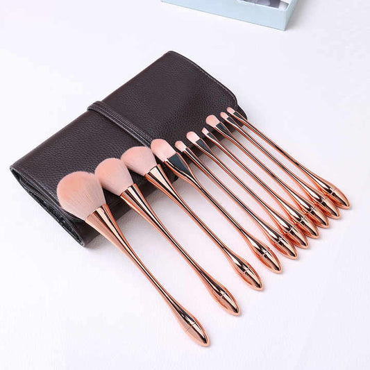 Label Makeup Brush Set with Brush Bag مجموعة فرش مكياج فاخرة باللون الذهبي