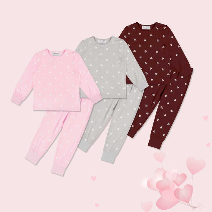 Girls' Casual Long Sleeve Winter Polka Dot Pattern Bamboo Viscose Pajamas Sleepwear 