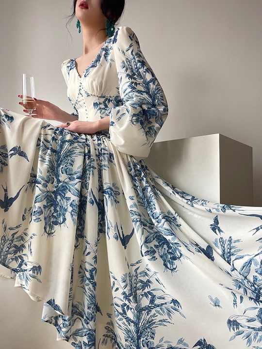 Women's Long Puff Sleeve Dress 