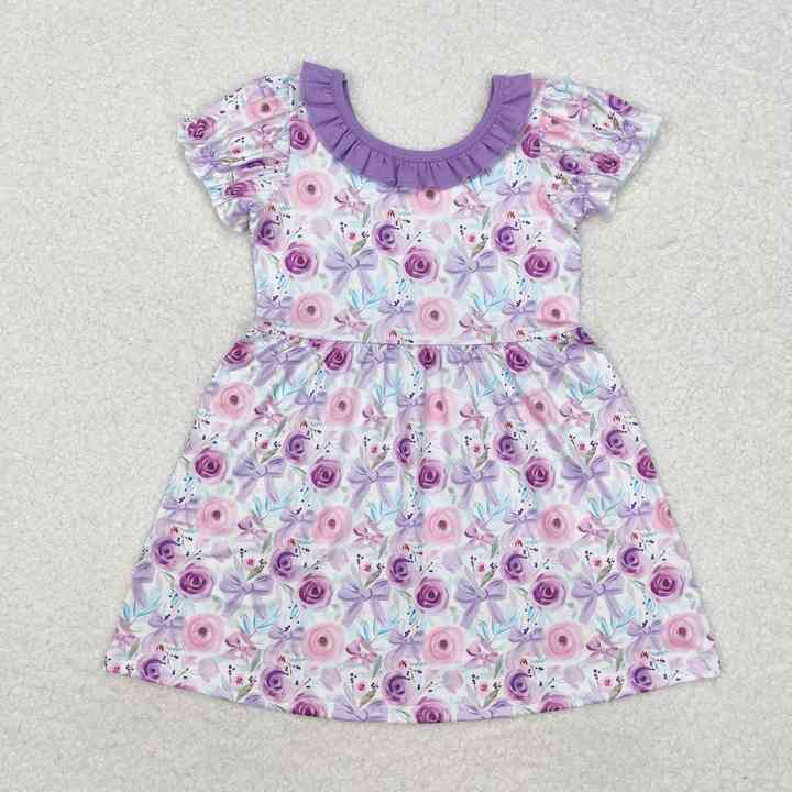 Infant Knee Length Summer One Piece Clothesفستان أطفال بناتي بأكمام قصيرة