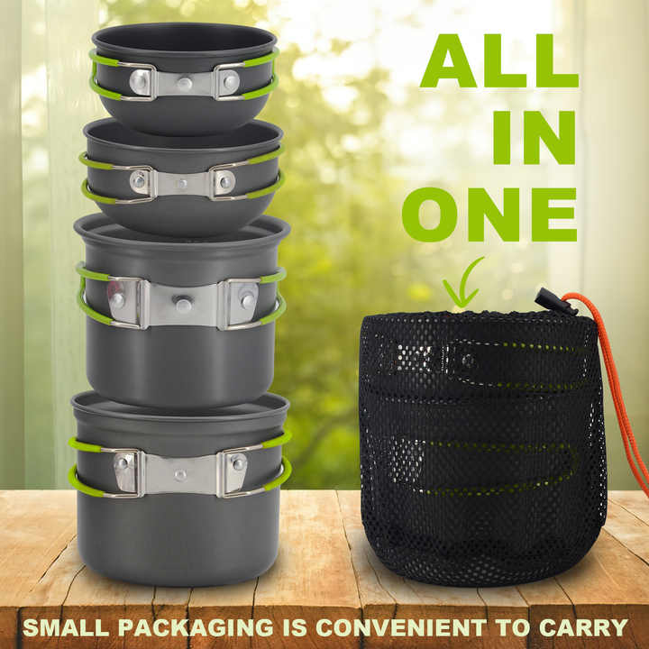 مجموعة أدوات طهي محمولة للتخييم والمشي  Portable Camping and Hiking Cooking Set