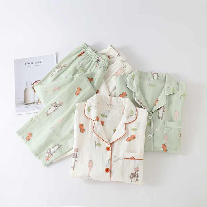 Women's Spring and Autumn Pajamas Cartoon Floral Print Turn 