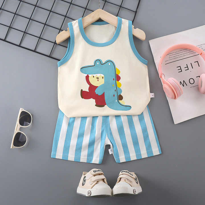 طقم صدرية للأطفال صيفية قطنية جديدة، طقم     . New Summer Cotton Baby Vest Set, Baby Clothes Set