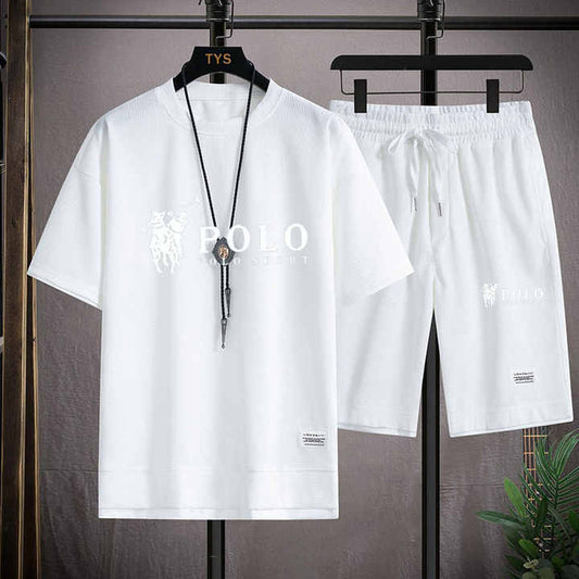 Men's T-shirt plus five-quarter pants outdoor leisure holiday couple two-piece set loose fashion + plus plus 