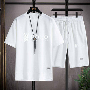 Men's T-shirt plus five-quarter pants outdoor leisure holiday couple two-piece set loose fashion + plus plus 