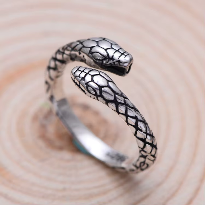 Customizable Antique Silver Snake Ring 