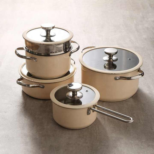 New Color Stainless Steel Pots and Pans 16 Pieces Stainless Steel Cookware Set Soup Pot Setجديد اللون أوانٍ من الستانليس ستيل والمقالي 16 قطعة أواني مصنوعة من الفولاذ المقاوم للصدأ مجموعة الطبخ إناء للحساء مجموعة