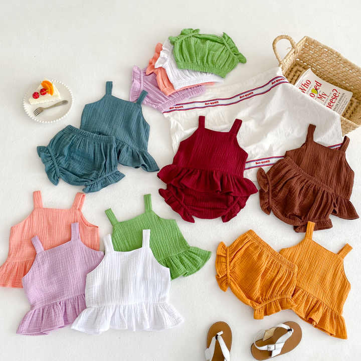 طقم ملابس صيفية بدون أكمام للفتيات الصغيرات Toddler Girls Summer Sleeveless Clothes Set Kids