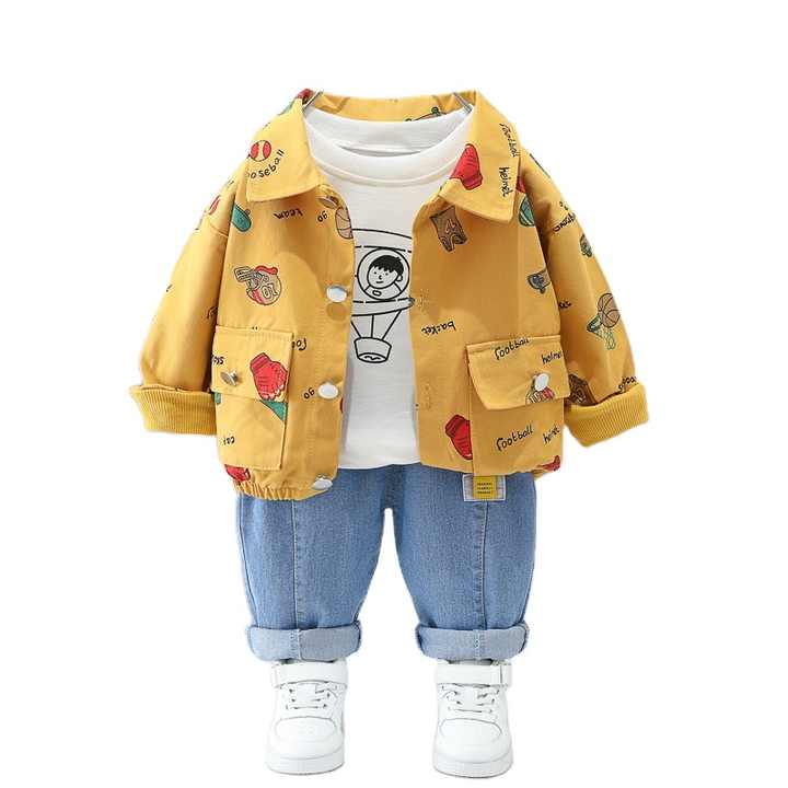 Boys' Pants Long Sleeve Suit, Cartoon Coat, Children's Three-piece Set 