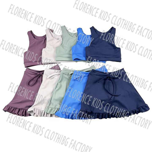 DH OEM Fashion Customized Colors Toddler Girls Yoga Gym.Running.Sport Clothing Set Yoga Set Wholesale مجموعة ملابس رياضية للجري واليوجا للبنات الصغار بألوان مخصصة من DH OEM للبيع بالجملة