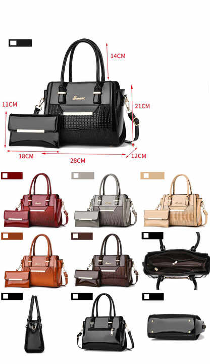Luxury Women's PU Leather Handbag, 2-Piece Set