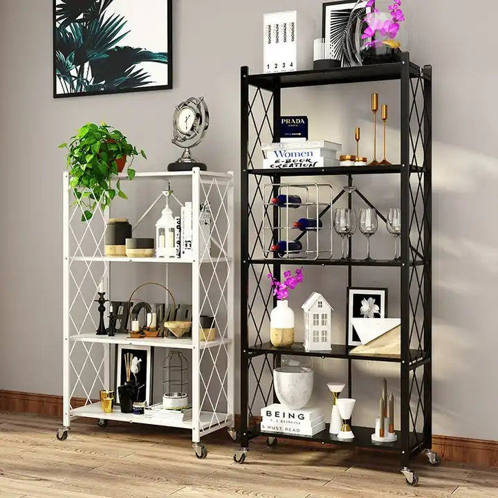 Multi-level foldable metal shelves and racks for home storage foldable shelves and racks 