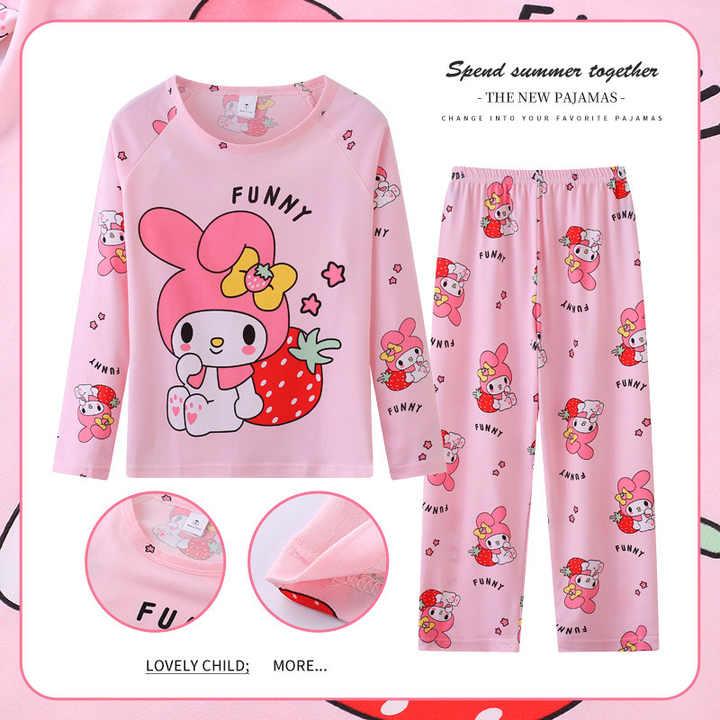 Wholesale Cartoon Hello Kt Melody Casual Long Sleeve Spring Autumn Sleepwear Sleepwear Sets for Boys and Girls 