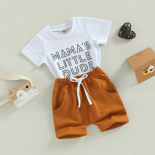 White Letter Short Sleeve Design -طقم ملابس صيفي