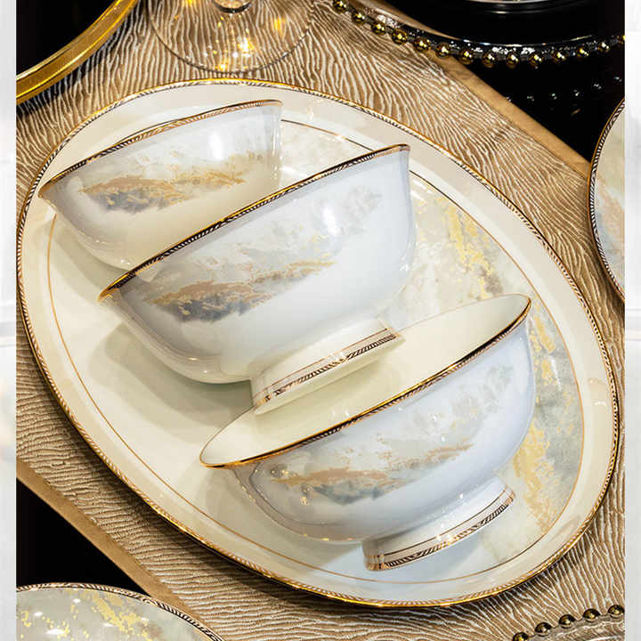 Luxury Bone China Plates with Gold Rim Dessert Plates 