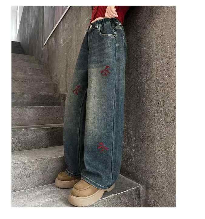 hildren's Casual Straight-Leg Pants Clothing - بنطلونات جينز واسعة جديدة للبنات لفصل الربيع والخريف