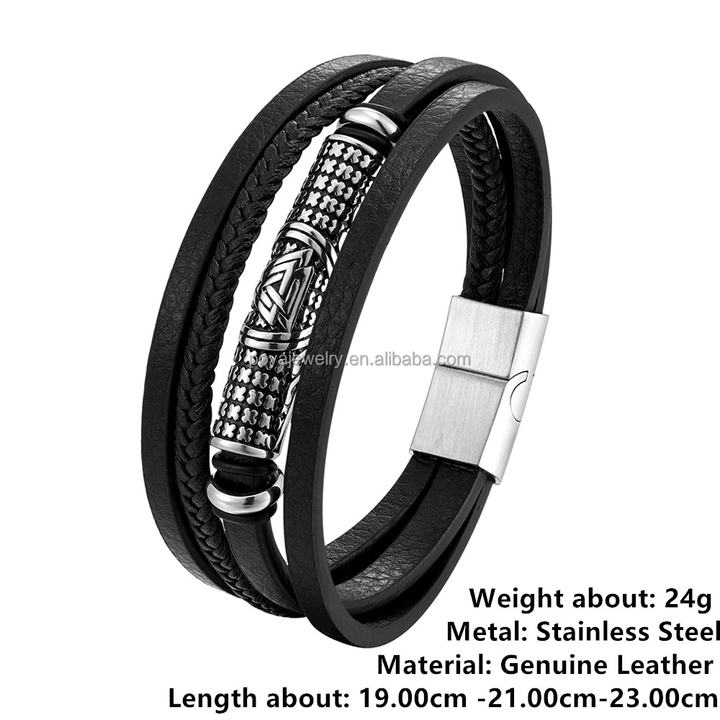 POYA Vintage Viking Black Genuine Leather. 