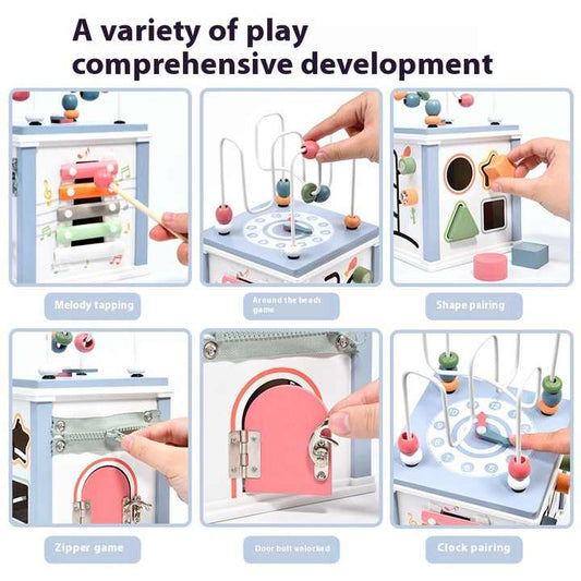 حبات مكعبات نشاط مونتيسوري ألعاب متعددة الوظائف خشبية تعليمية للأطفال Montessori Activity Cube Beads Multifunctional Wooden Educational Toys for Children