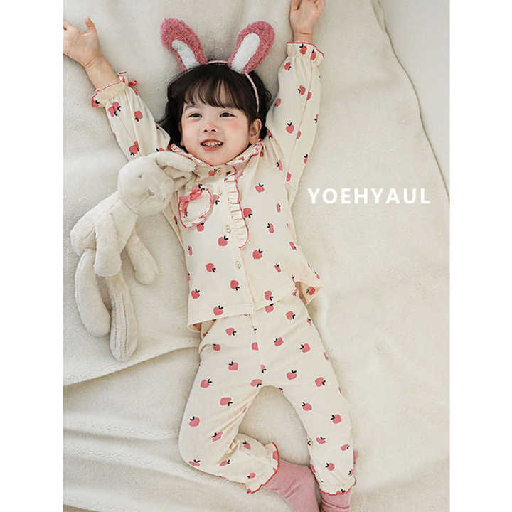 Autumn and Spring Baby Girls Cotton Order Fruit Print Ruffle Pajama Sets Home Clothes Kids Sleepwear 