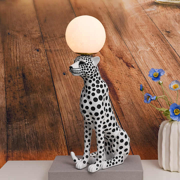 Life Size Abstract Art Leopard Statue with Animal Lamp Floor Lights Living Room Hotel Statue Light Decor 