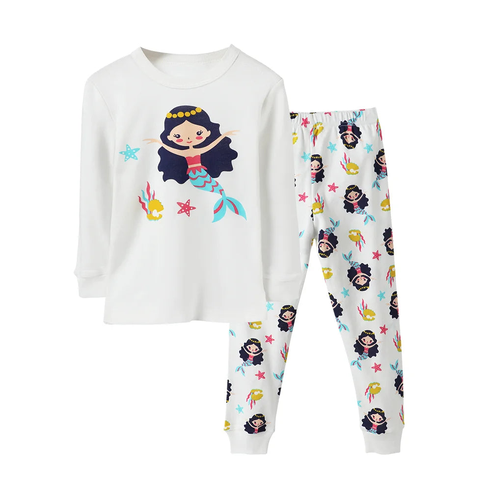 Little Girls Sleepwear Set Colorful Printed Cotton Slim Fit Sleepwear Set 