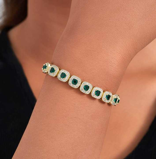 Unisex Customized 14K Gold Plated-سوار تنس زمرد