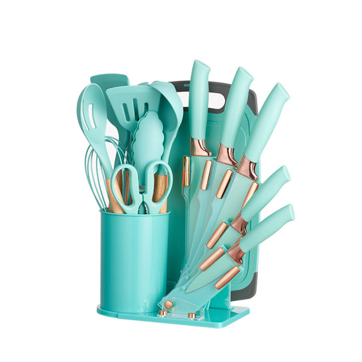 19 Piece Stainless Steel Kitchen Utensil Set Silicone Cooking Tools with Wooden Handle for Cooking 