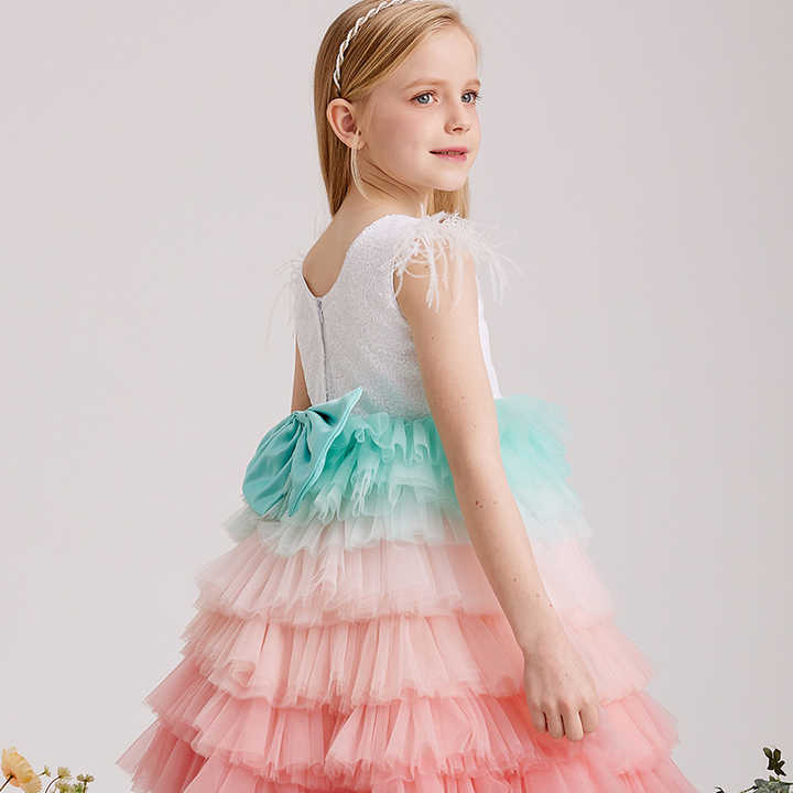 Cake Party Birthday Dress-فستان أطفال متعدد الطبقات من الترتر