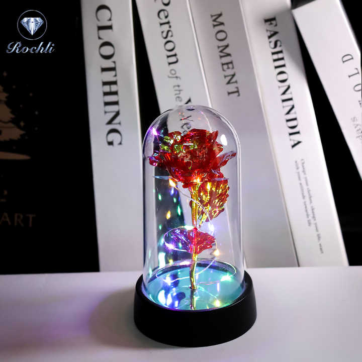 24K Rose Gold String Lights with Acrylic Dome and Artificial Rose Design Christmas Decoration for Women 