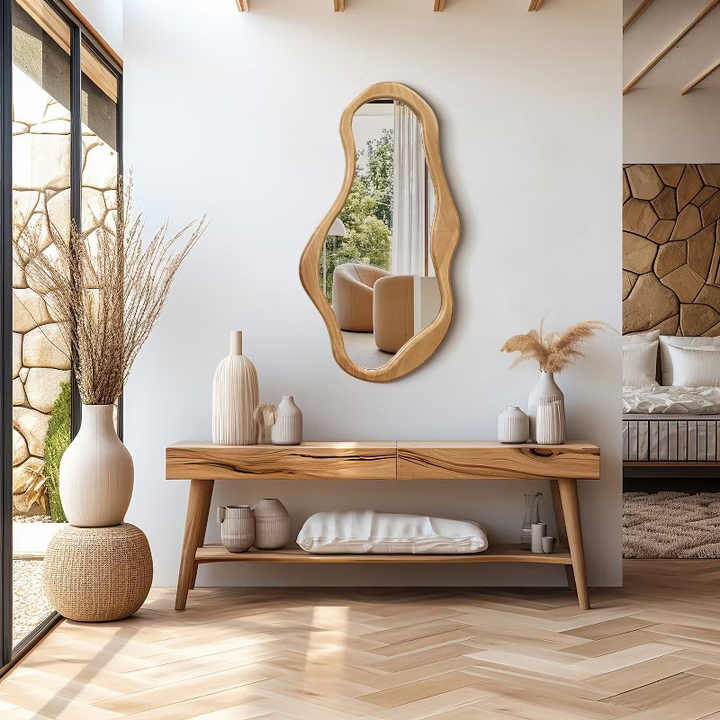 مرآة خشبية صلبة عتيقة ديكور خشبي كبير - Solid Wood Mirror Antique Large Wooden Décor