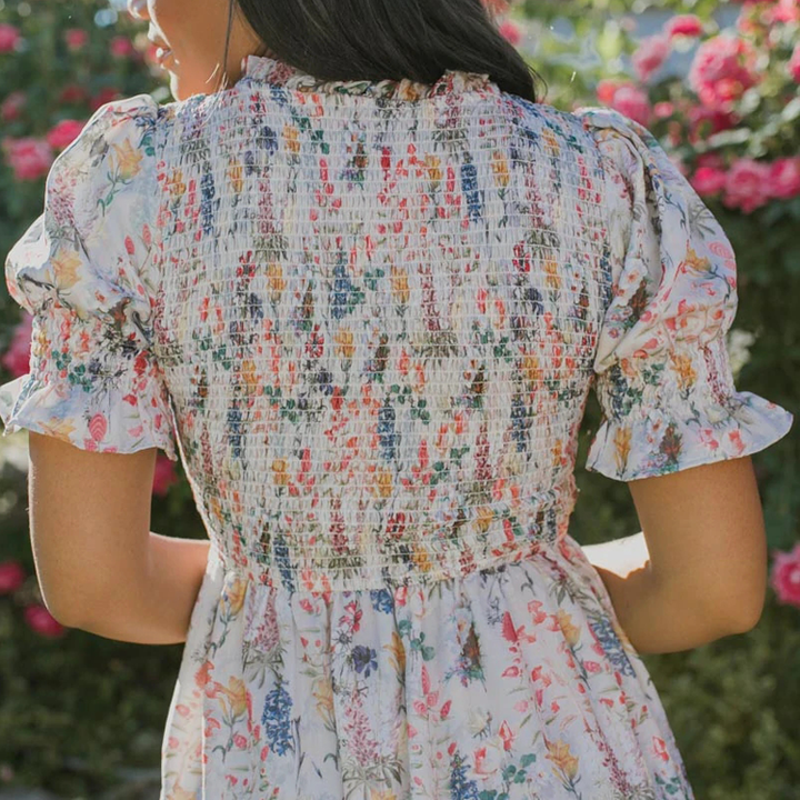 Girls' Floral Puff Sleeve Dress 