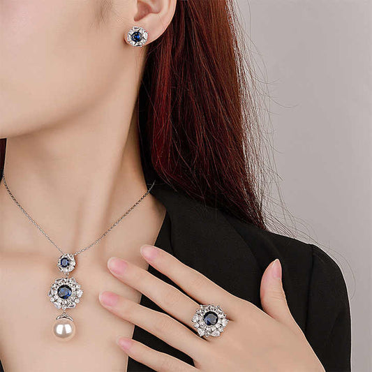 طقم مجوهرات فاخر من الياقوت الأزرق للنساء - Fashion Luxury Sapphire Jewelry Set for Women