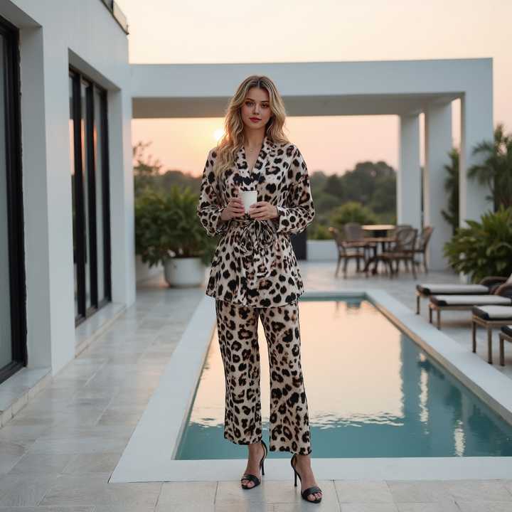 Leopard Print Silk Pajamas