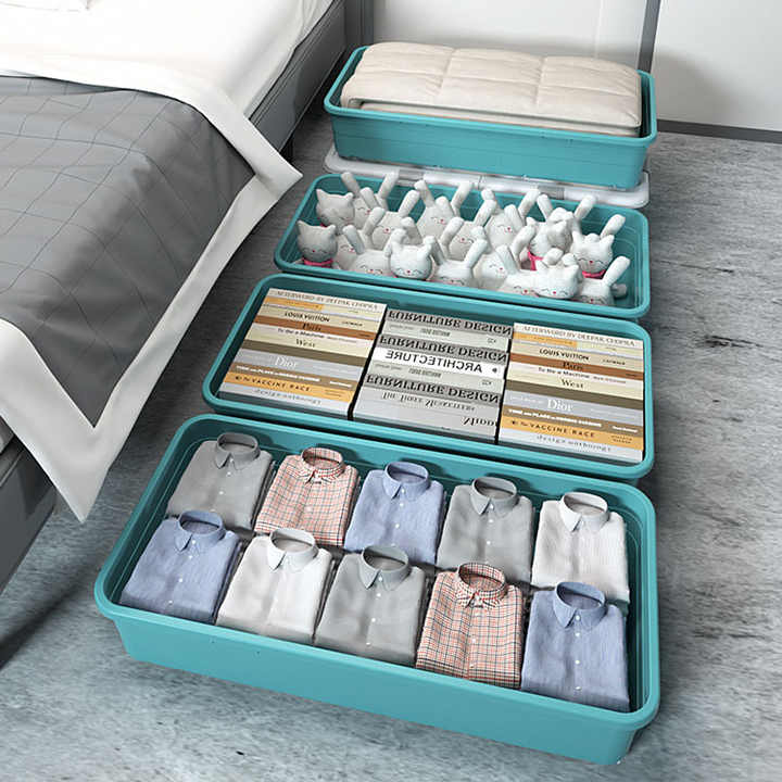Multipurpose Storage Organizer Plastic Under Bed Bins Container Organizer with Wheels and Lid 