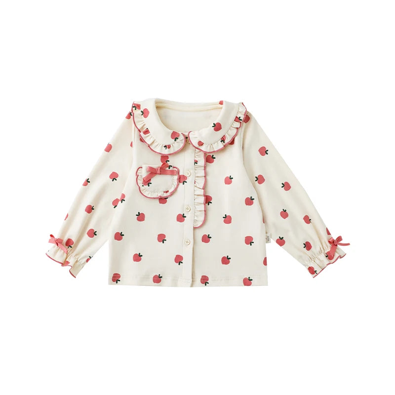 Autumn and Spring Baby Girls Cotton Order Fruit Print Ruffle Pajama Sets Home Clothes Kids Sleepwear 
