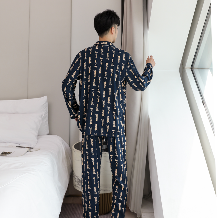 Men's Rayon Cotton Long Sleeve Pajamas Set 