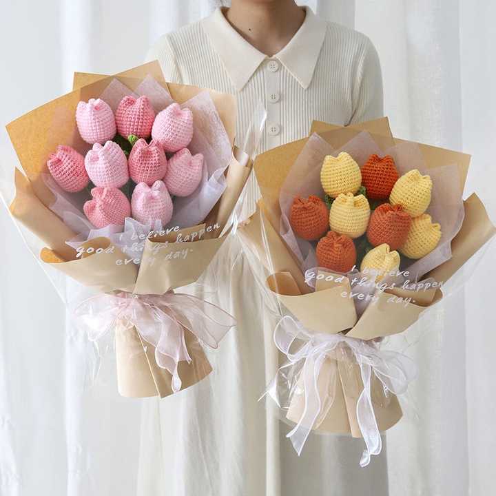 Hand Knitted Flower Yarn Crochet- زهور محبوكة يدويًا