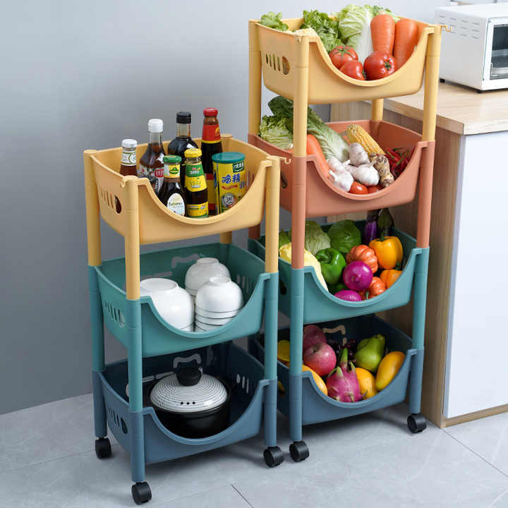 Hot Sale Kitchen Storage Rack 3 Tier Plastic Basket Organizer Storage Cart Rack 