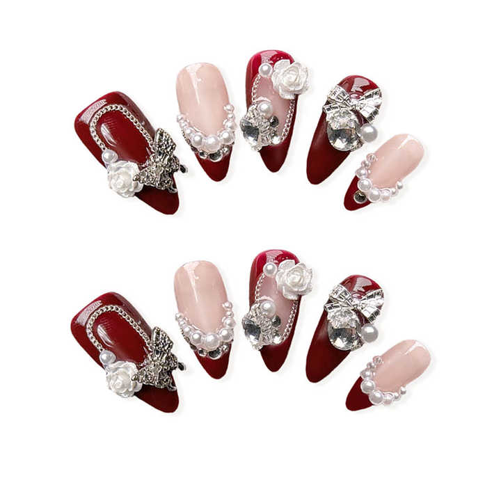 almond red acrylic nails 