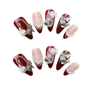 almond red acrylic nails 
