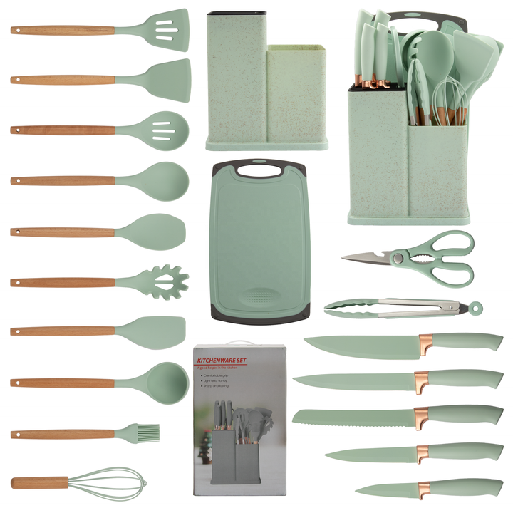 19-piece silicone kitchen utensils with 
