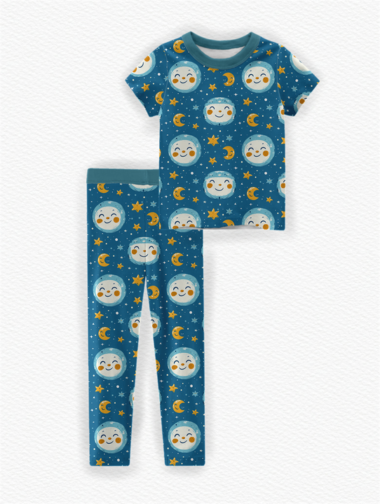 Top Quality Factory Bamboo Pajama Set for Kids Girls Boys Short Sleeve and Pants Soft Breathable Pajamas Custom Print