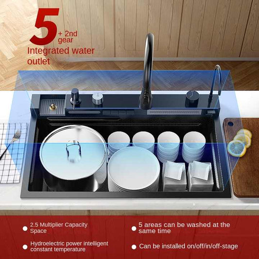 Large stainless steel multi-function kitchen sink for washing vegetables with four holes حوض مطبخ كبير من الفولاذ المقاوم للصدأ متعدد الوظائف لغسيل الخضروات المنزلية بأربعة فتحات
