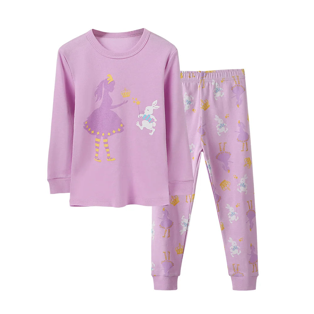 Little Girls Sleepwear Set Colorful Printed Cotton Slim Fit Sleepwear Set 