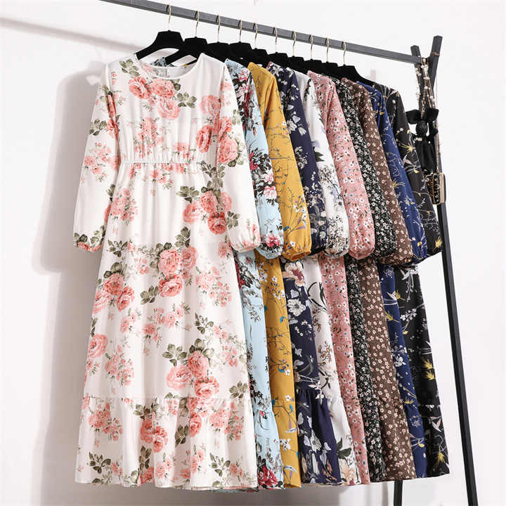 Modest Flower Pattern New Women's-فستان نسائي جديد